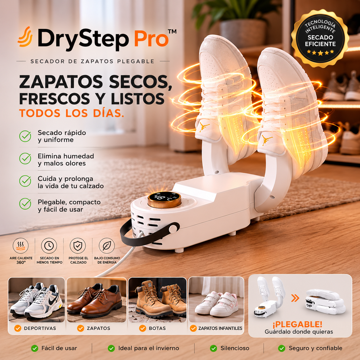 DryStep Pro™- Secador de zapatos eléctrico plegable