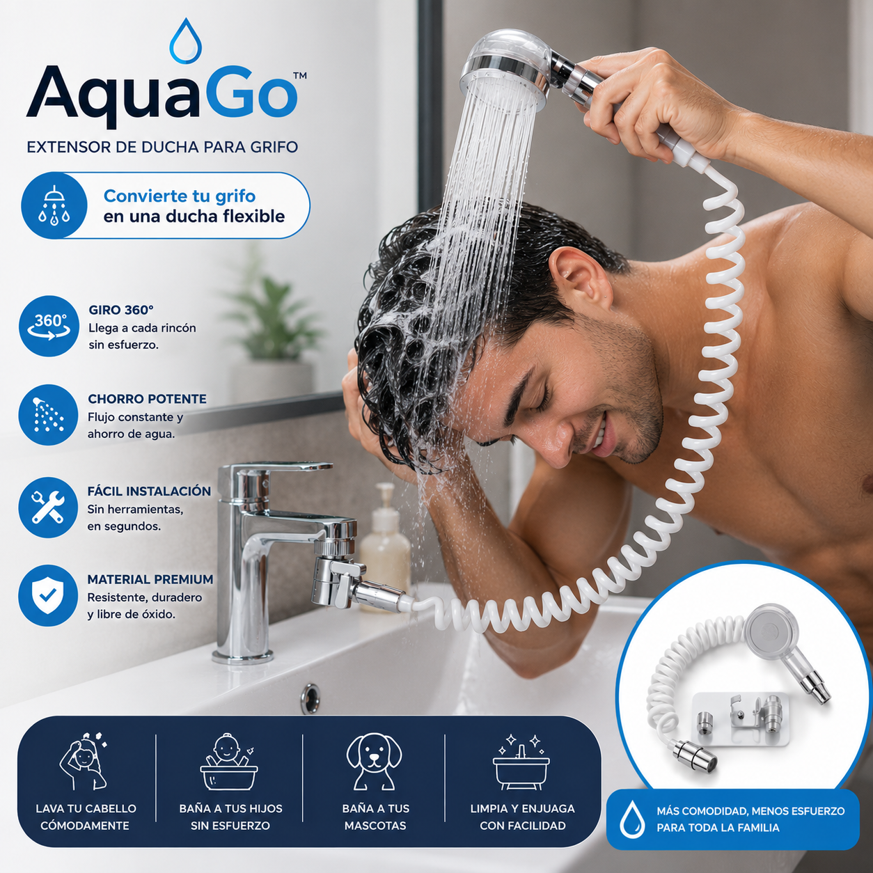 AquaGo™- Ecowash Extensor Ducha Para Grifo