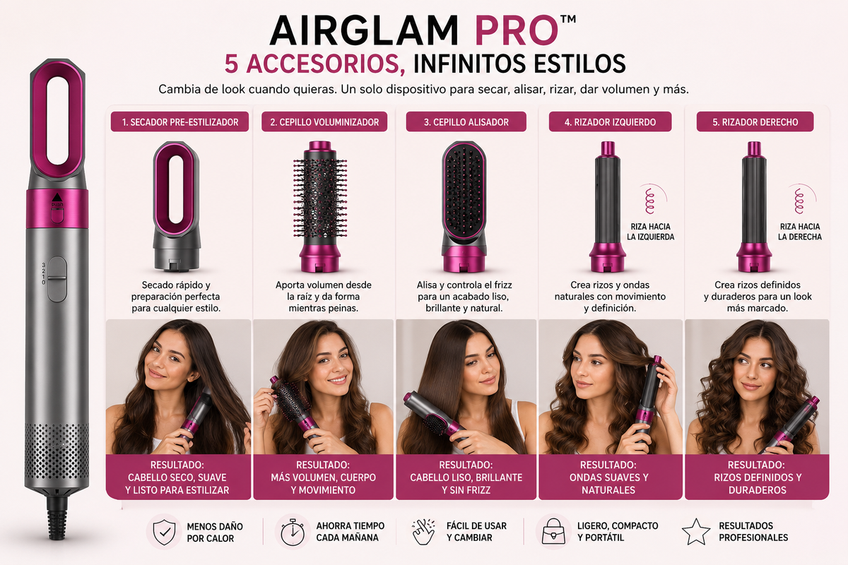 AirGlam Pro™-  Cepillo secador 5 en 1 profesional