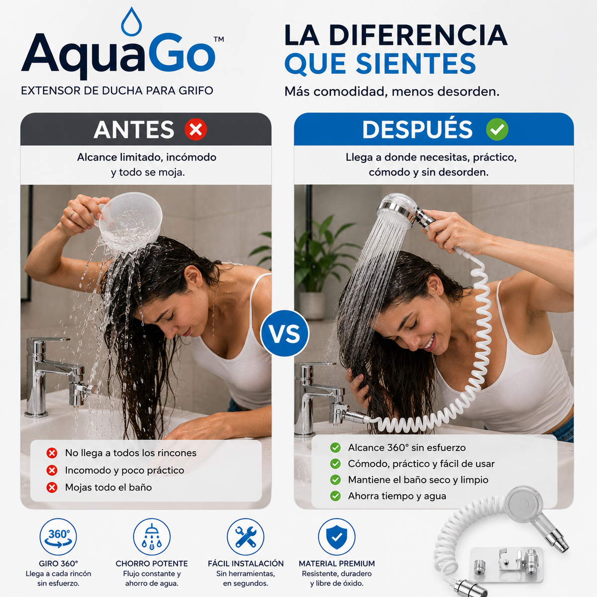AquaGo™- Ecowash Extensor Ducha Para Grifo