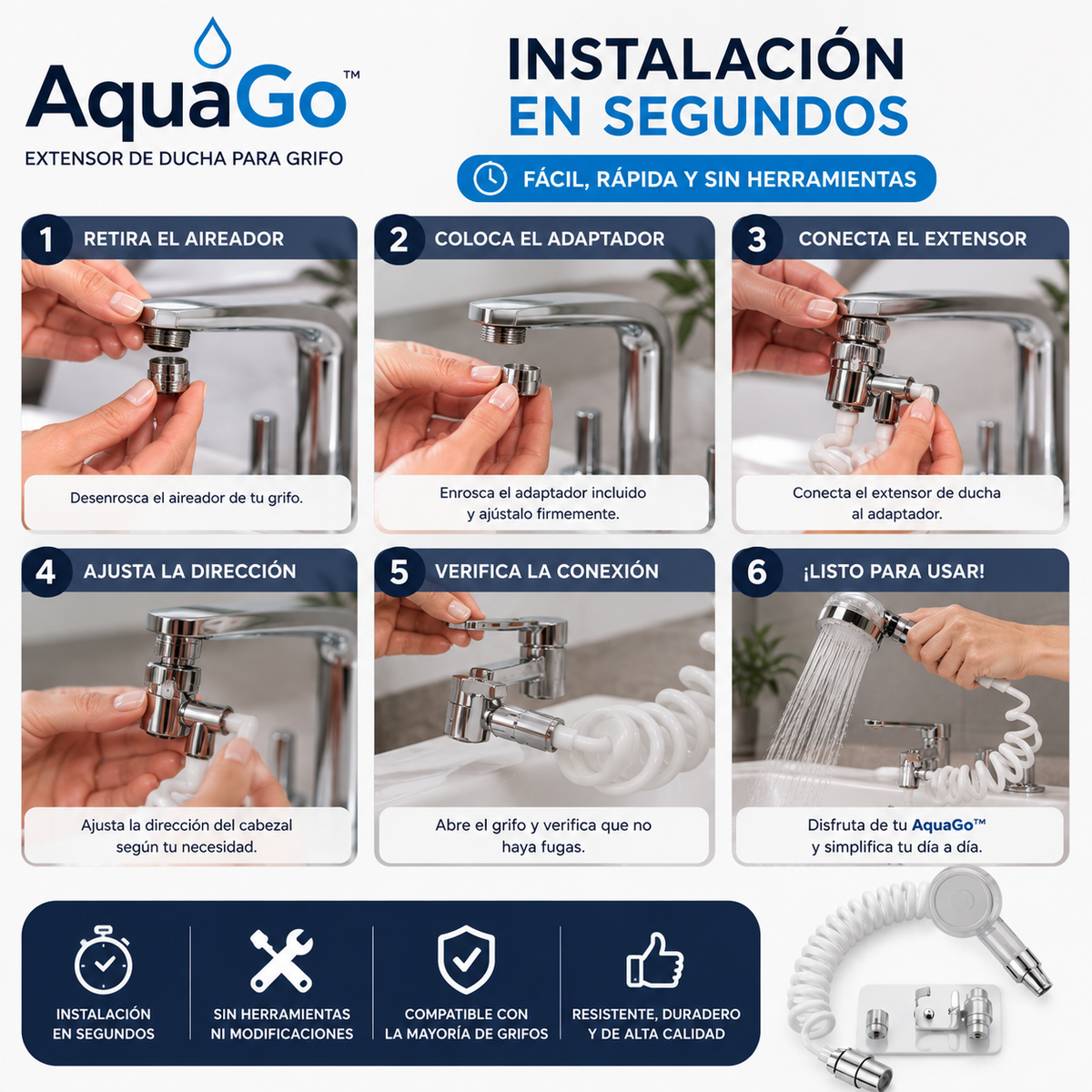 AquaGo™- Ecowash Extensor Ducha Para Grifo