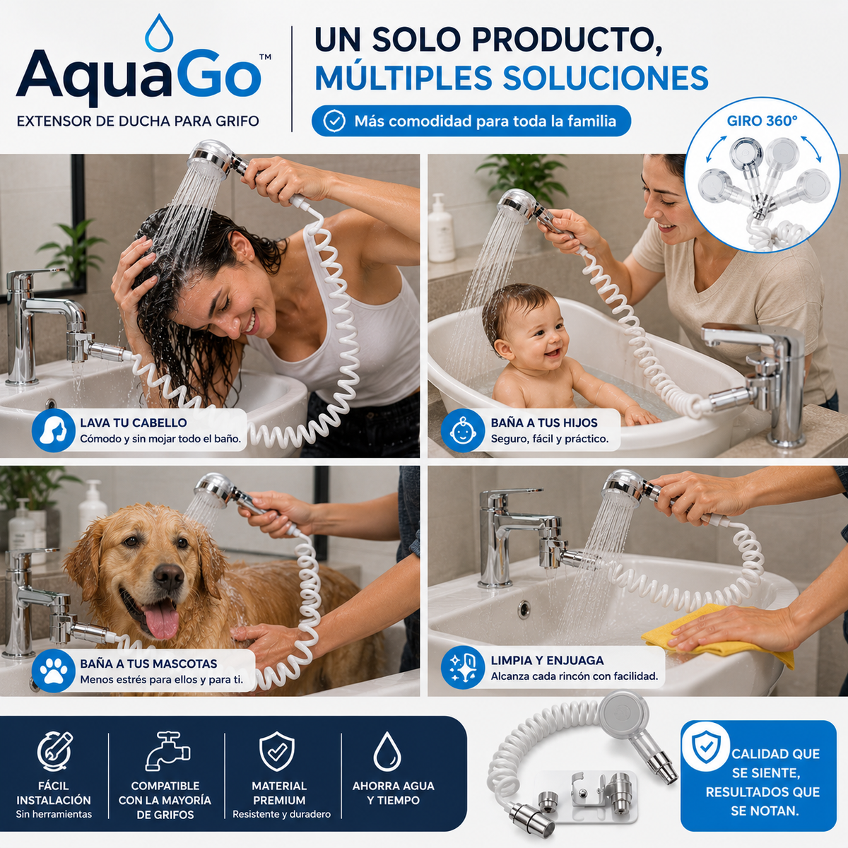 AquaGo™- Ecowash Extensor Ducha Para Grifo
